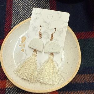 Elegant Cream Tassel Earrings